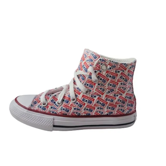 Converse Chuck Taylor All Star Hi Red White Blue Print Sneakers Size 12 NIB