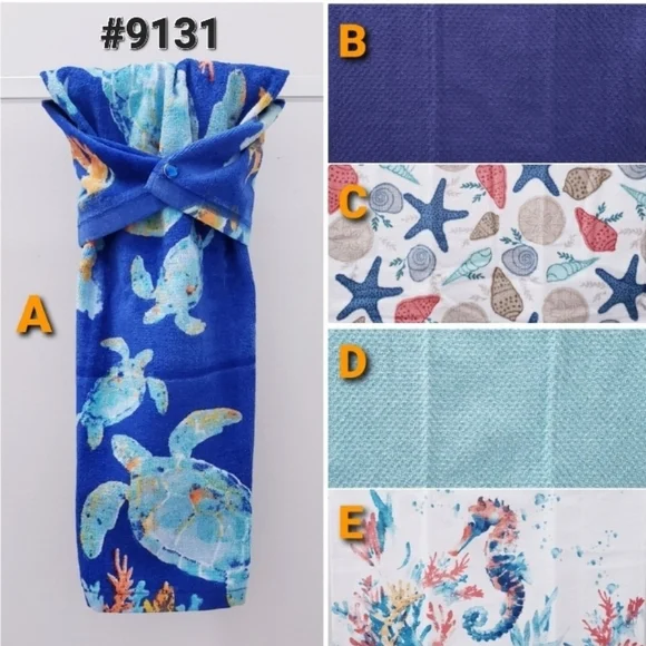 #9131-E ●NEW! Sea horses Hang'N'Snap Hand Towel🤍Select snap
