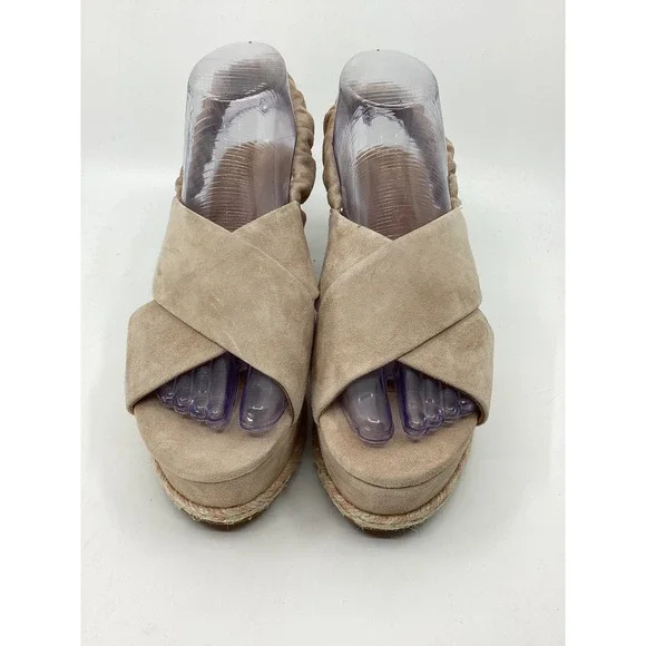 Joie Tan Suede Crisscross Slingback Platform Wedge Sandals Size 38.5 Espadrille