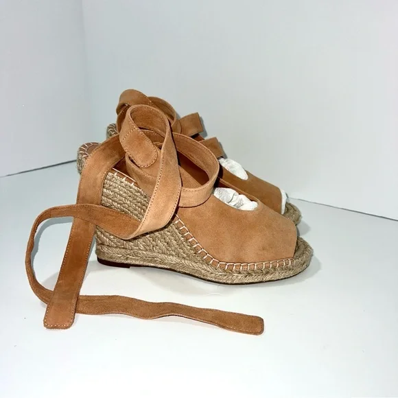 Joie‎ Kael Suede Espadrille Open Toe Wedge Heels Tan EU 39/US 8-8.5