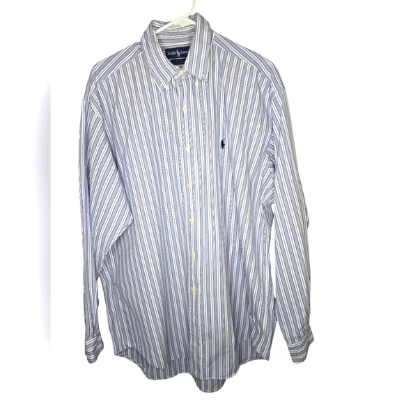 Ralph Lauren Blake Blue and White Vertical Striped Button Down Dress Shirt Large