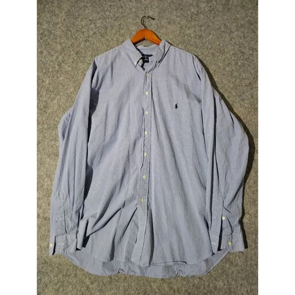 Ralph Lauren Mens 2XLT Tall Classic Fit Gingham Button Down Shirt Blue White