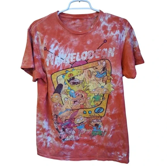 Nickeloden Tie-Dye Nostalgic‎ Cartoon Graphic Tee Medium Pre-owned Fader