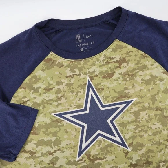 Nike‎ Dallas Cowboys Salute to Service Camo 3/4 Sleeve Shirt Navy Blue Mens XL