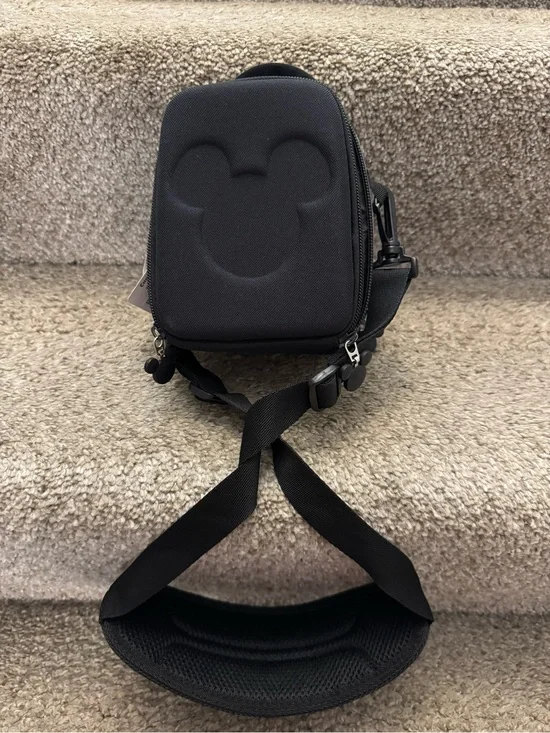 Mickey mouse black camera bag w/padded long strap & compartments NWT