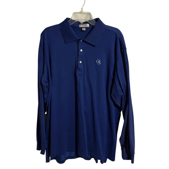 Peter Millar Polo Shirt Mens XL Blue Long Sleeve Cotton GS Logo Casual Golf