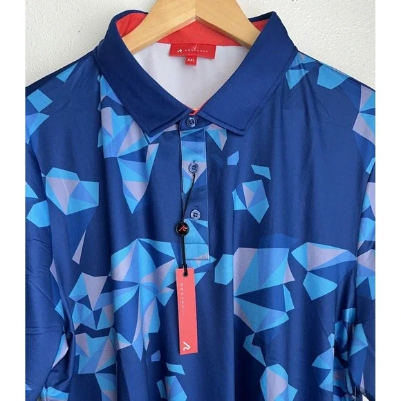 New Redvanly Large Savile Mazarine Blue Golf Polo Geometric Stretch‎ Luxury
