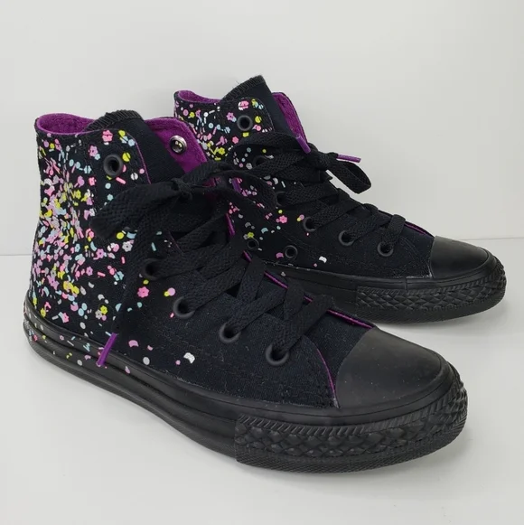 Converse Confetti Hi Top Black Canvas Sprinkles Of Color Sneakers sz 13 Junior.