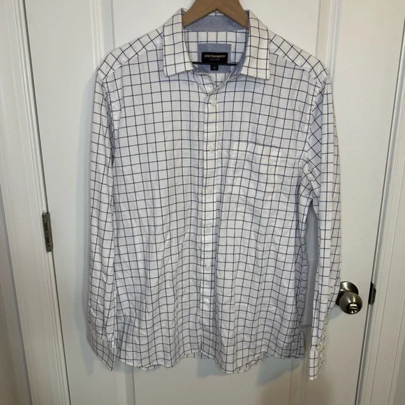 Johnston & Murphy Mens Large‎ White Purple Blue Button Up Long Sleeve Shirt
