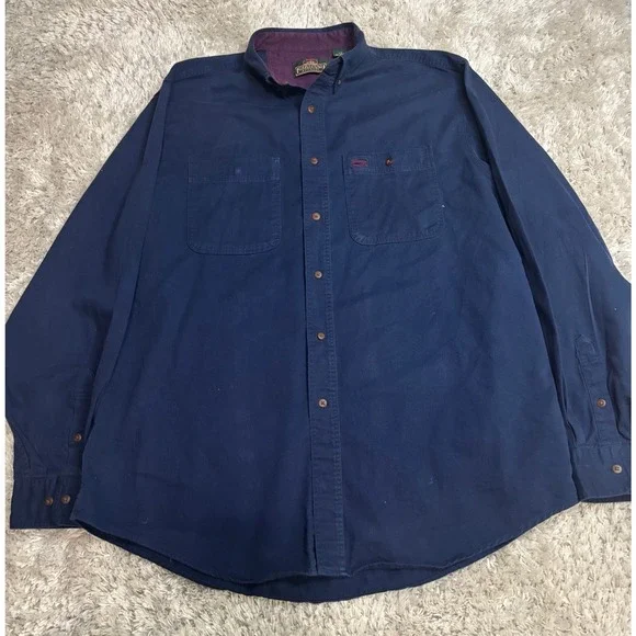 Greatland Apparel Mens Large Tall Navy Blue Cotton Canvas Button Down Shirt L/T‎