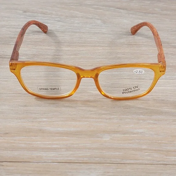 Joy Mangano Women Amber Reading Glasses +2.50‎ Wood Grain Spring Temple UV New