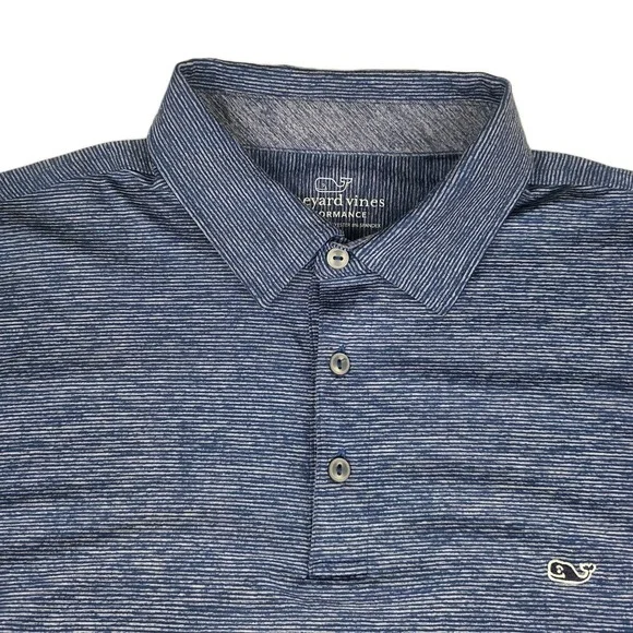 Vineyard Vines Performance Polo Shirt Blue Striped Whale Logo Men's Size L