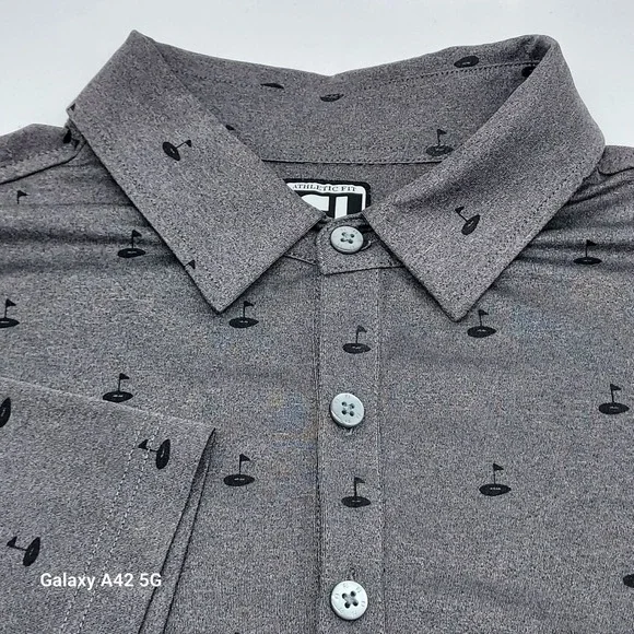 FootJoy Mens Athletic Fit Golf Polo Shirt Gray‎ Golf Hole Print SKU 26432 Large