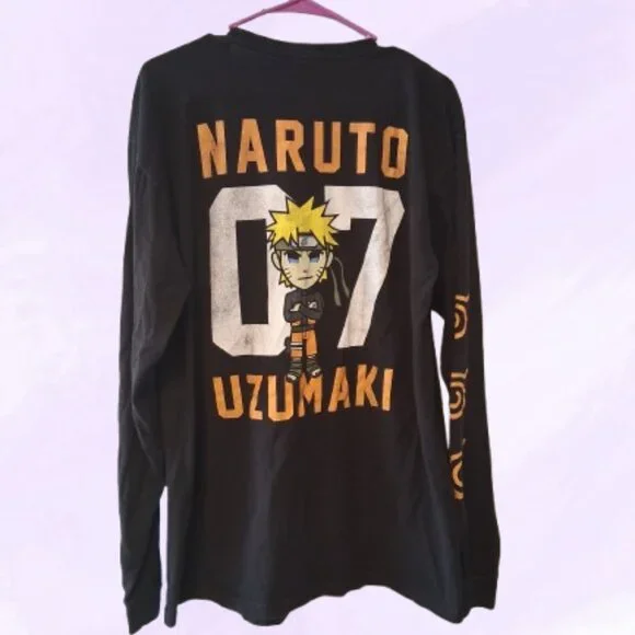 Naruto naruto 07 uzumaki graphic t-shirt long sleeve t-shirt in black, orange L