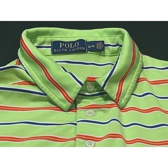 Polo Ralph Lauren Men's Striped Polo Shirt Neon Green Blue Pony Short Sleeve - M