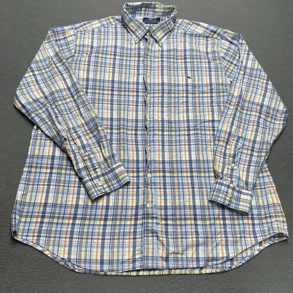 Vineyard Vines Shirt Mens 2XL Blue Plaid Long Sleeve Tucker Slim Fit Button Down