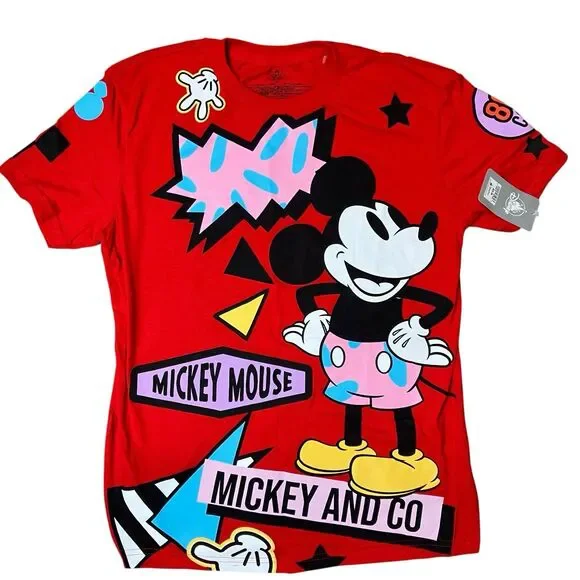 Disney Mickey Mouse and Company‎ T-Shirt Mens S Red Cotton All Over Print New