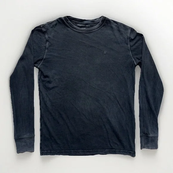 American Eagle Men's Long Sleeve Casual Tee Shirt Acid Wash Grey Logo XS Grunge