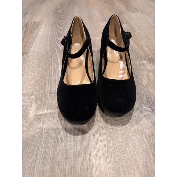 Forever Mary Jane Wedge Heels Black Suede Ankle Strap Platform Pumps Shoes‎