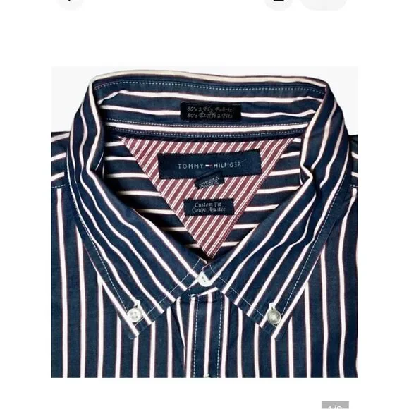 Tommy Hilfiger Custom Fit Striped Dress Shirt in Red/White/Blue Mens L/16 1/2-17