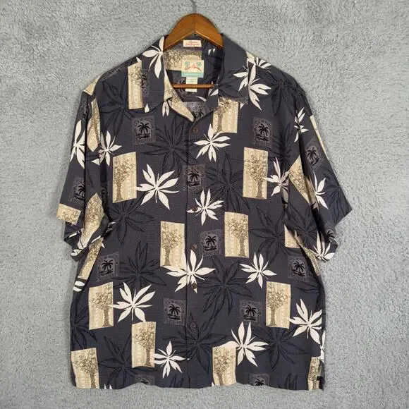 Reyn Spooner Shirt Men Medium Regency Silk Jacquard Loop Collar Hawaii Tropical
