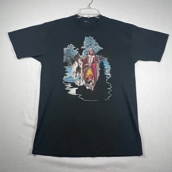 Native American Warrior Graphic‎ Print Short Sleeve Winter of '41 Chuck Ren LG