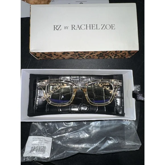 Rachel Zoe RZ Marnika Blue Light Blocker Glasses‎ Womens Beige Animal Print