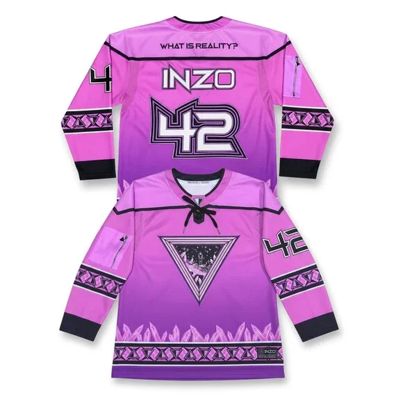 Inzo What Is Reality Hockey Jersey - Pink EDM RAVE Hockey Jersey Large L