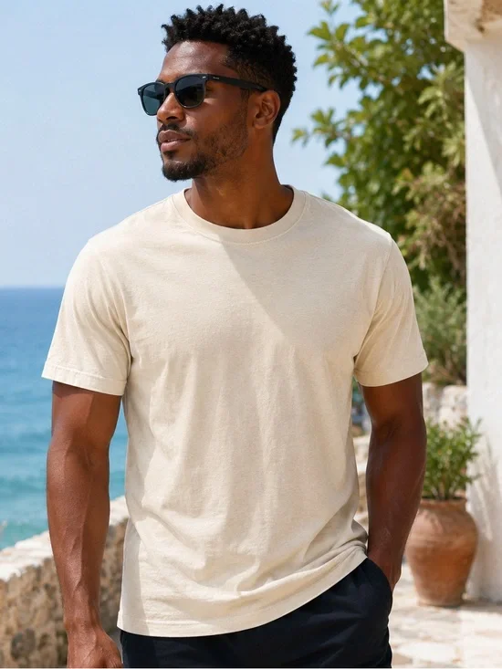 Paul Fredrick Short-Sleeve T-Shirt Silk Cotton Blend Beige Men's L Basics