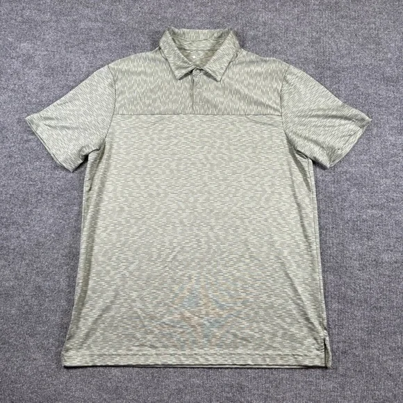 Zella Polo Shirt Men Medium Green Stripe‎ Short Sleeve Activewear Snap Stretch