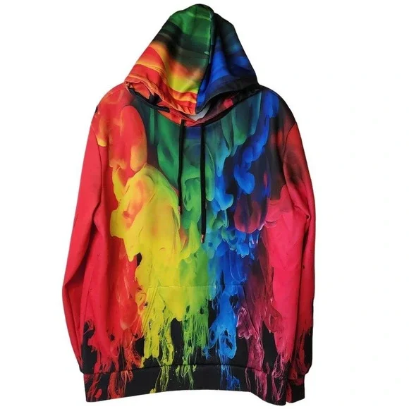 Sa-Shine Unisex Size Medium US 36 Hoodie Multicolor‎ Smoke Rainbow Watercolor