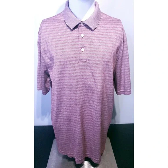 Jos A Bank Mens Traveler Traditional Fit SS Burgundy White Striped Polo Shirt XL