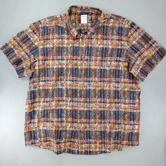 Brooks Brothers Button Down Shirt Men XL Multicolor Geometric Paisley Plaid S/S