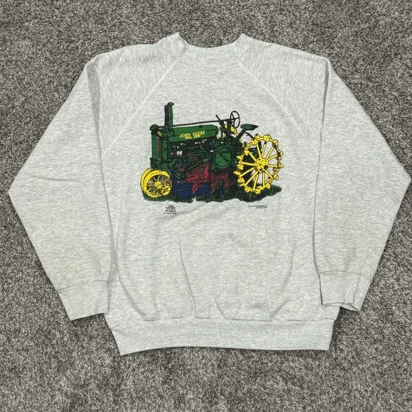 Vintage 90s John‎ Deere Tractor Graphic Crewneck Sweatshirt Mens XL Gray Tultex