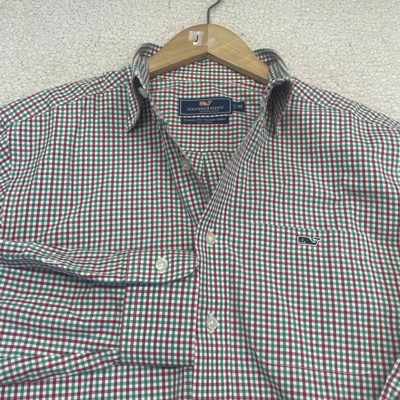 Vineyard Vines Button Down Mens XS Red Green Tucker Shirt Gingham Classic Fit