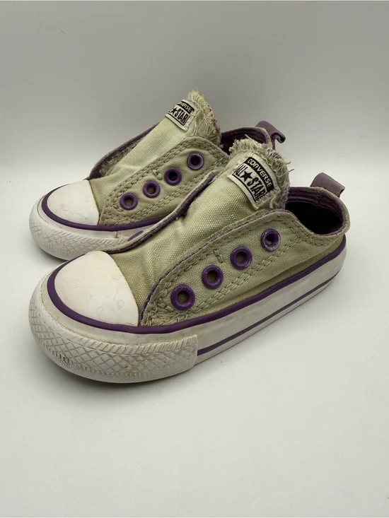 Converse Kids Slip-On Low Top Sneakers - Green with Purple Trim Infant Size 5