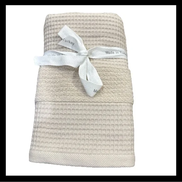 Hotel Collection 2 Pc Waffle Weave Hand Towels 16x28”Turkish Cotton Pumice Color