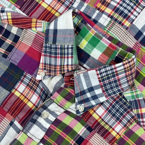 Brooks Brothers Mens S Patchwork Madras Plaid Short Sleeve Shirt Traditional