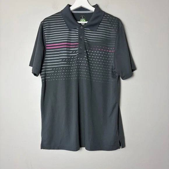 PGA‎ Tour Gray with Pink Detail Polo Men's Large