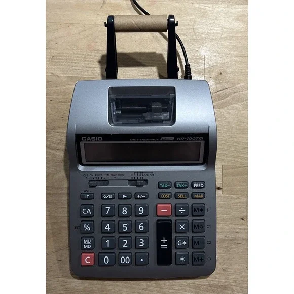 Casio HR-100TM Desktop Printing Calculator Tax Exchange 12 Digits Display Tested