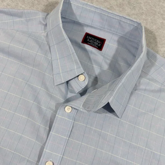 UNTUCKit Button‎ Down Mens XXL Blue Charly WF Relaxed Fit Windowpane