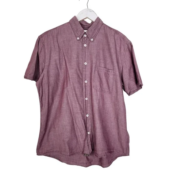 BILLY REID Shirt Mens Medium Red Standard Short Sleeve Button Down Cotton Casual