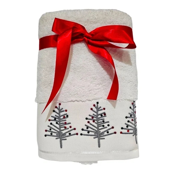 Set Of 2 Gramercy Studio Jeweled Christmas Tree Hand Towels