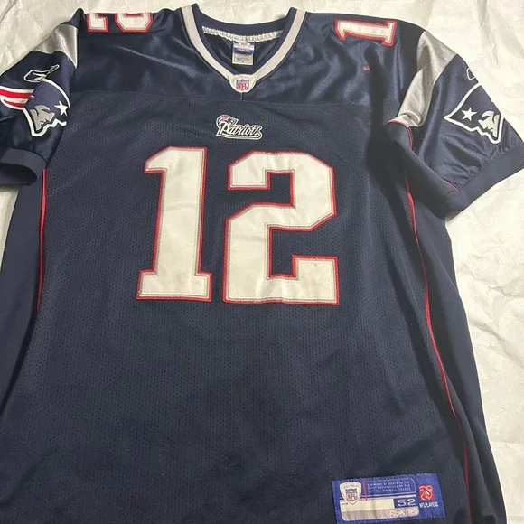 Tom Brady 12‎ New England Patriots Reebok NFL Jersey 52 Stitched Authentic Stain