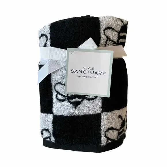 Chic Black & White Checkered BEE Hand Towel Set of 2 100% Cotton