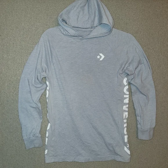Converse Size Large 12-13 Years Light Gray Hooded Longsleeve Shirt
