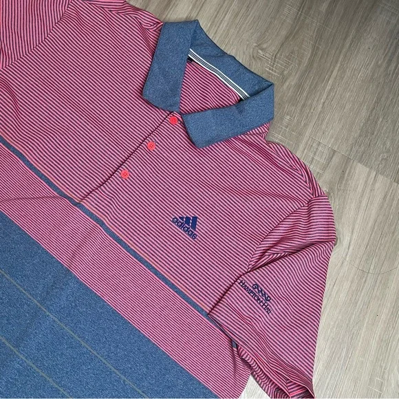 Adidas Men's Polo Striped Short Sleeve Shirt in Red and Blue Golf Polo‎