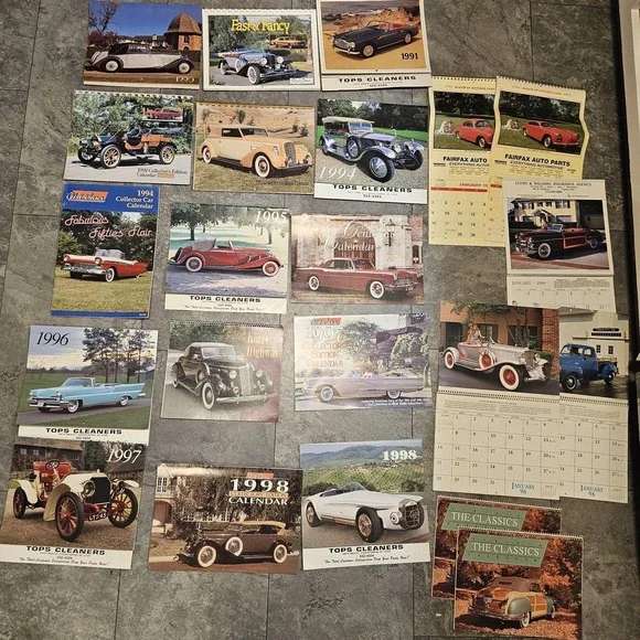 Vintage Old Cars Collector Car Calendar Lot 1990s Tops Cleaners Advertising USA