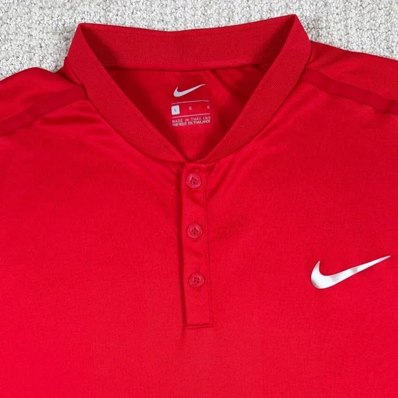 Nike Mens Large Red Blade Collar Court Advantage Henley Tennis Polo Shirt
