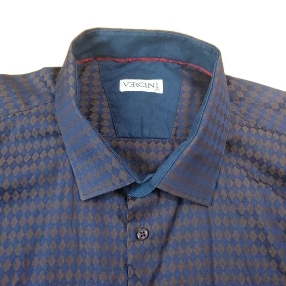 Vercini Preppy Dress Shirt Men Slim Fit 4X Flip Cuffs Diamond Geometric Hipster